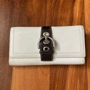Coach Off White and Dark Brown Buckle Wallet
